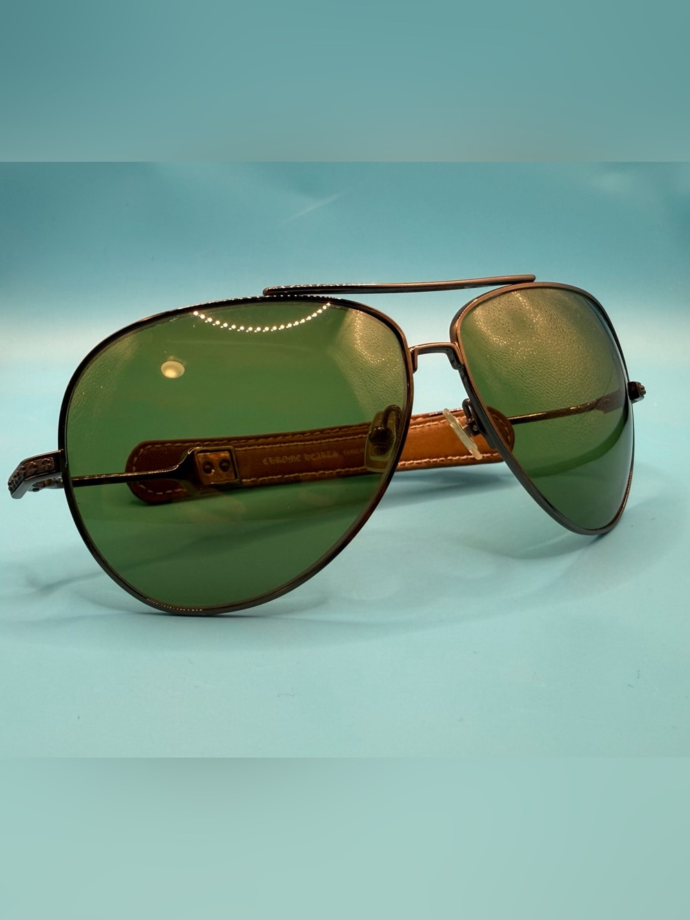 Vintage Chrome Hearts Brown Leather Aviator Sunglasses